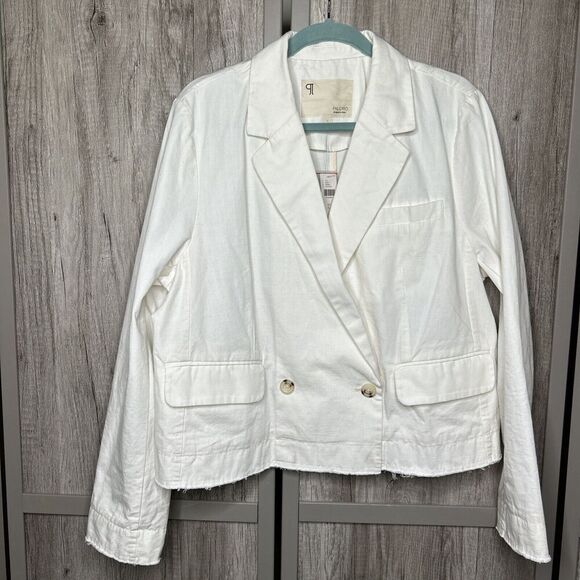 Anthropologie Pilcro Blazer Frayed Hem Ivory Cropped Size L NWT - Picture 1 of 10